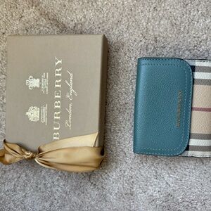 Burberry Teal and Plaid Compact Wallet with COA